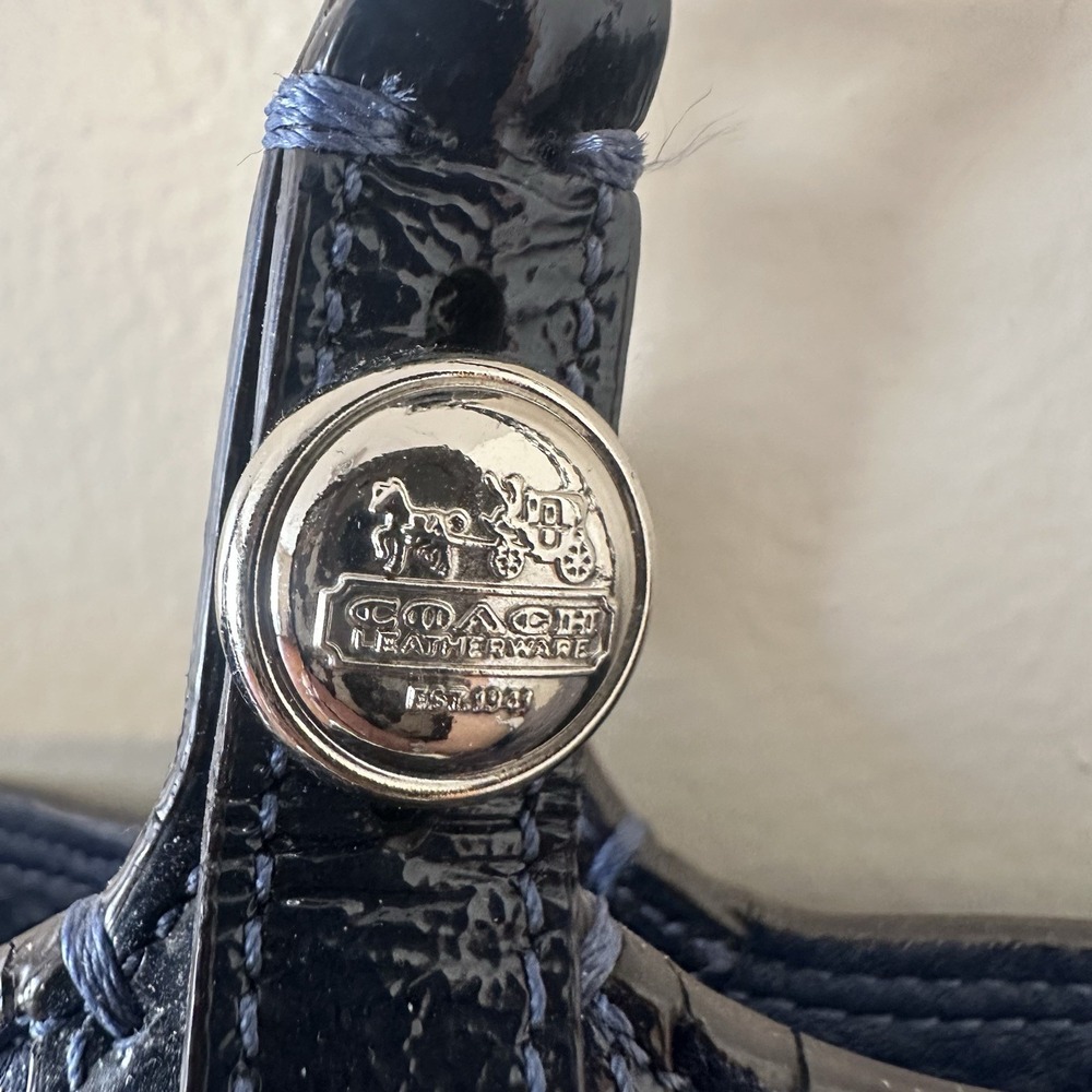 Coach Madison Tribeca East West Blue Tote Pebbled Leather Shoulder Bag Charm - Picture 9 of 16
